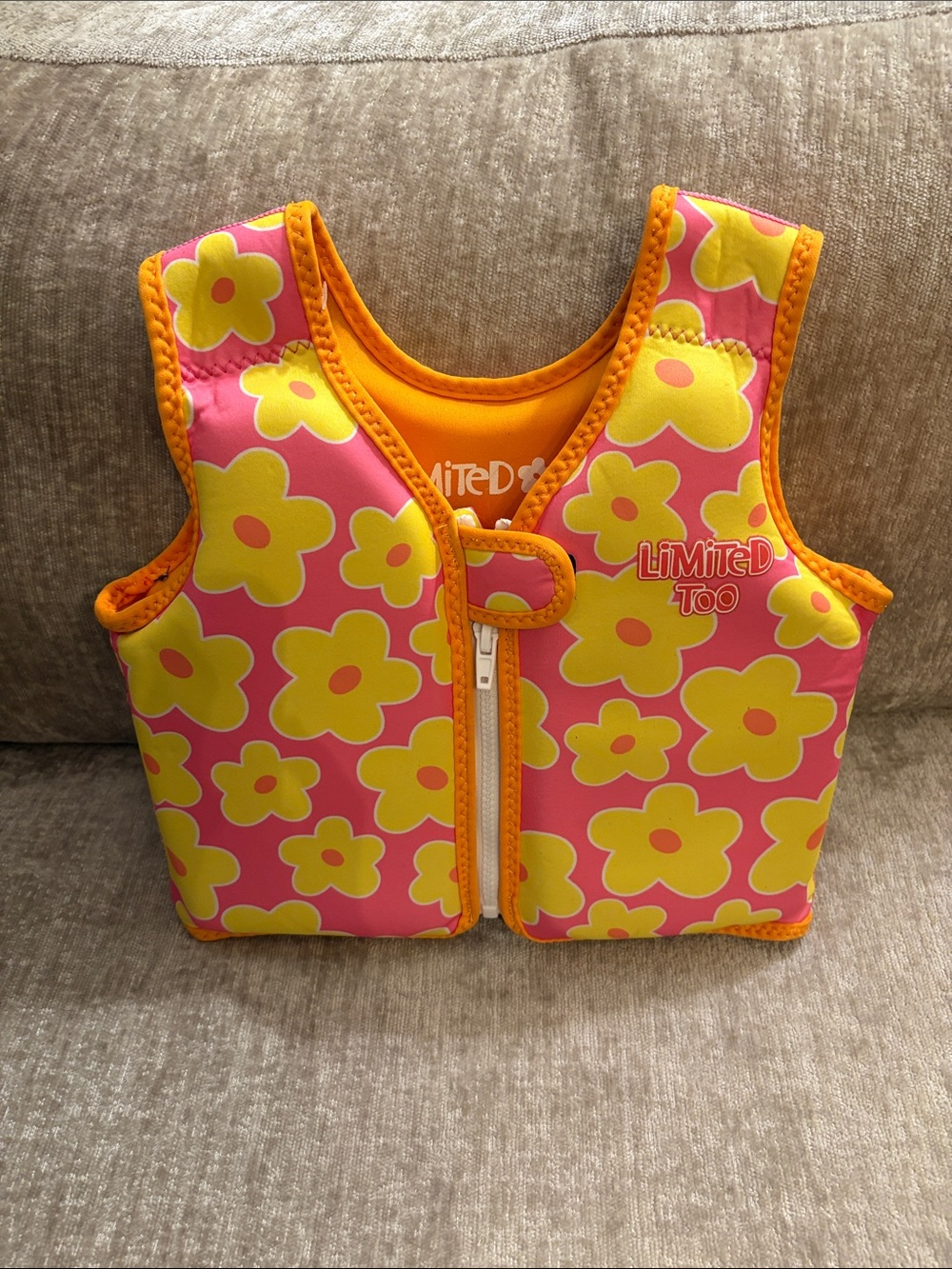Limited Too Pink & Yellow Floral Swim Vest with Orange Trim
0402